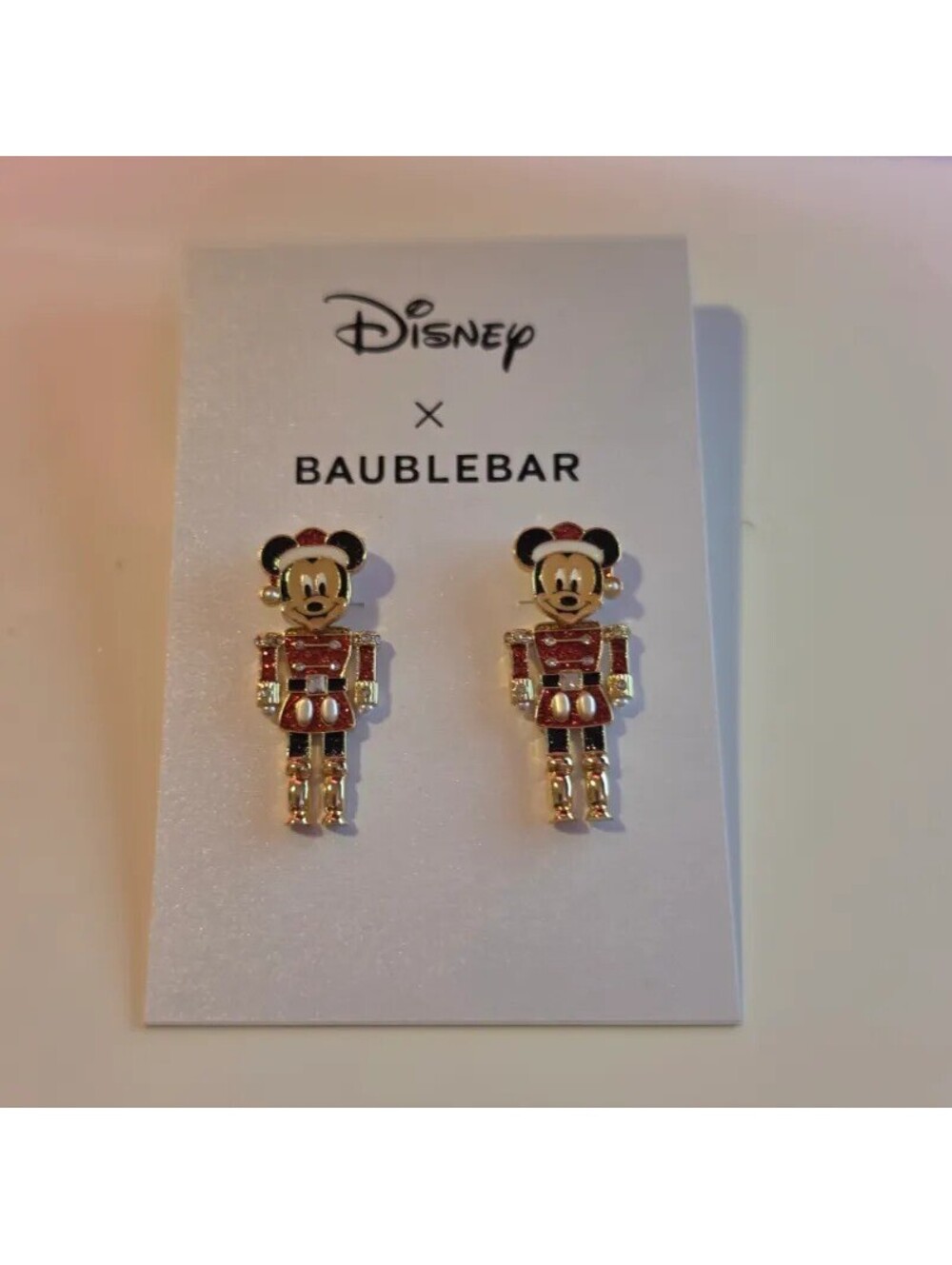 DISNEY X BAUBLEBAR MICKEY MINNIE MOUSE NUTCRACKER DROP STUD EARRINGS HOLIDAY NWT